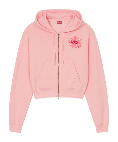Kenzo Rose-print Zipped Hoodie In Pink