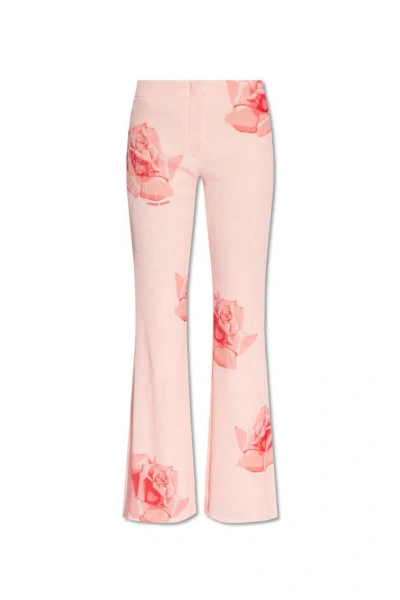 Kenzo Rose-print Flared Trousers In Rose Clair