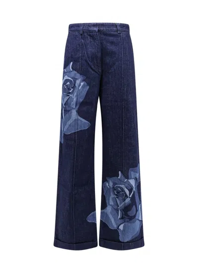 Kenzo Rose Printed Wide In Blue