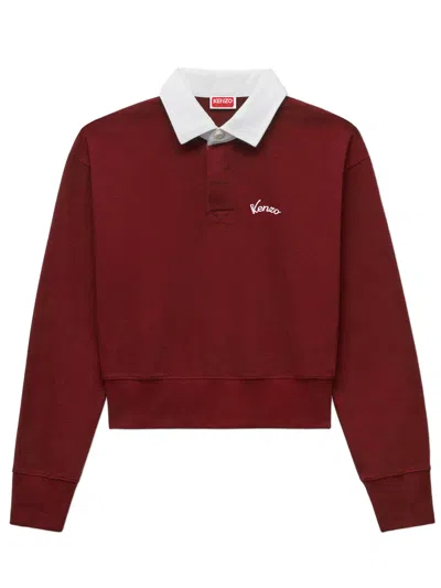 Kenzo Logo-embroidered Polo-collar Sweater In Red