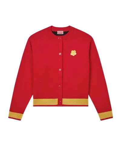 Kenzo Round-collar And Long-sleeved Cardigan In Red