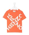 Kenzo Round Collar Logo Short-sleeved T-shirt In Orange