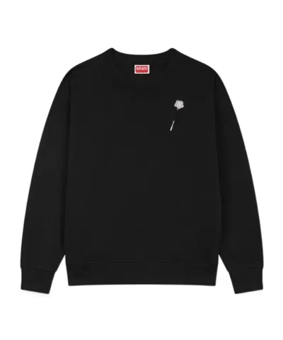 Kenzo Round-collar Long-sleeve Hoodie In Black