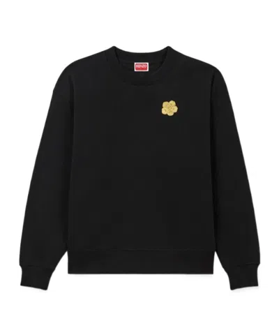 Kenzo Round-collar Long-sleeve Hoodie In Black