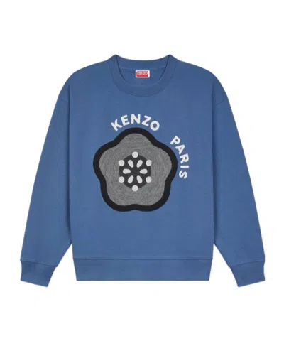 Kenzo Round-collar Long-sleeve Hoodie In Blue