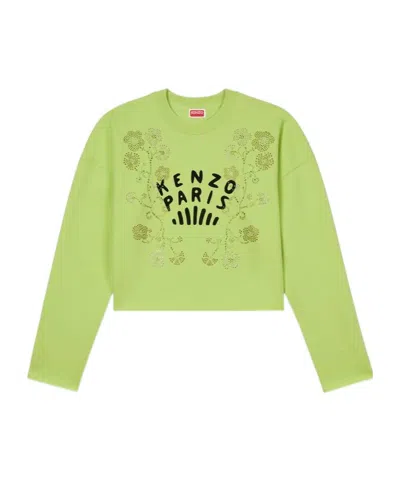 Kenzo Round-collar Long-sleeve Hoodie In Green