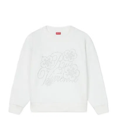 Kenzo Round-collar Long-sleeve Hoodie In White