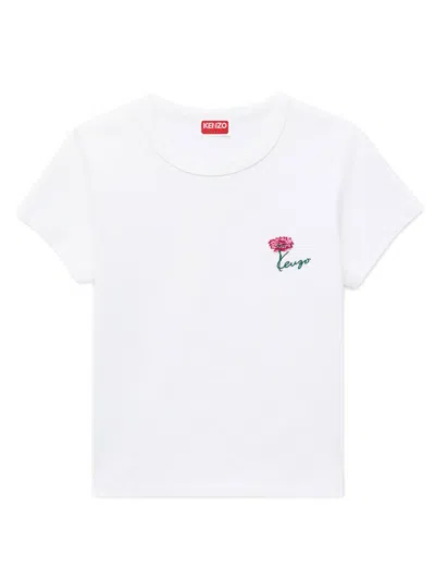 Kenzo Round Neck Signature Embroidered T-shirt Size S In White