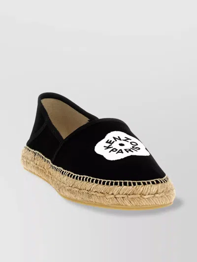 Kenzo Round Toe Canvas Espadrilles With Jute Sole In Black