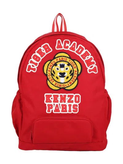 Kenzo Kids' Rucksack Logo-embroidered Backpack In Red