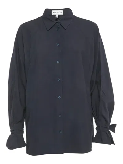 Pre-owned Kenzo Ruffle-sleeve Shirt In Blue