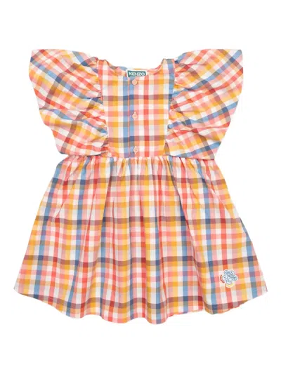 Kenzo Kids' Ruffled Checked Dress In Multi