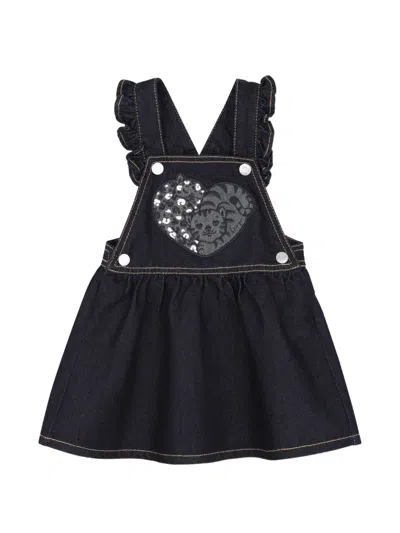 Kenzo Babies' Ruffled Heart-patch Dress In Black
