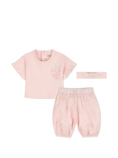 Kenzo Babies' Ruffled-sleeve Trousers Set (set Of Three) In Pink