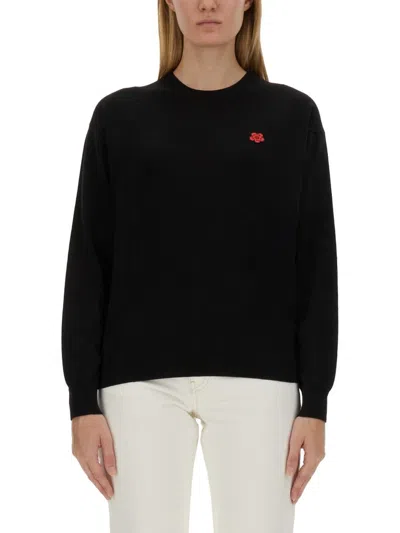 Kenzo Logo Embroidered Crewneck Sweatshirt In Black