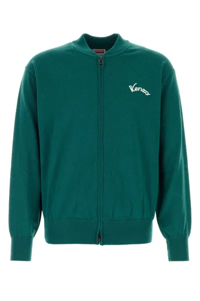 Kenzo Rws  Eiffel Tower Design Zip Up Cardigan In Green