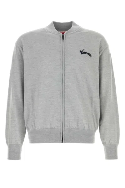 Kenzo Eiffel Tower Zip-up Cardigan In Gray