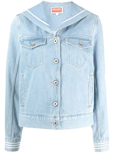 Kenzo Sailor Logo-embroidered Denim Jacket In Bleached Blue Denim