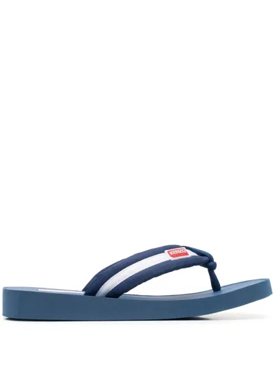 Kenzo Logo-patch Striped Flip Flops In Blue