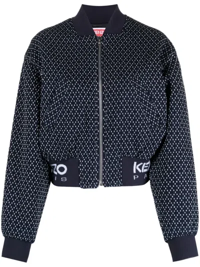 Kenzo Sashiko Stitch Embroidered Bomber Jacket In Rinse Blue Denim