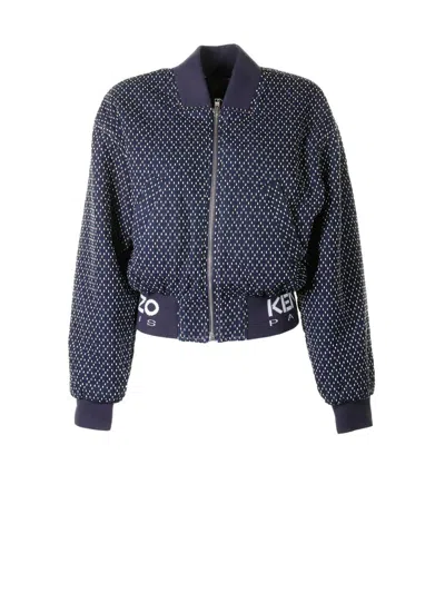 Kenzo Sashiko Stitch Embroidered Bomber Jacket In Rinse Blue Denim