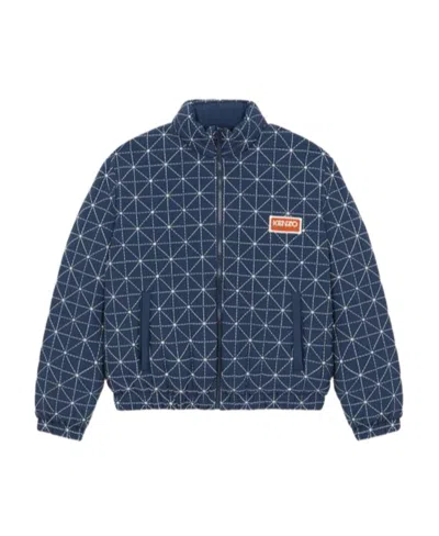 Kenzo Sashiko Stitch Puffer Jacket In Blue