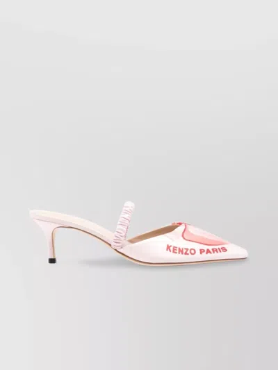 KENZO SATIN KITTEN HEEL MULES WITH POINTED TOE