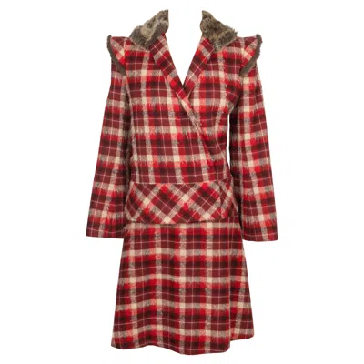 Pre-owned Kenzo Scottish Wool Skirt Suit In Brown