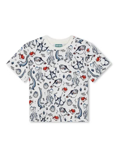 Kenzo Kids' Sea Life-print Cotton T-shirt In White