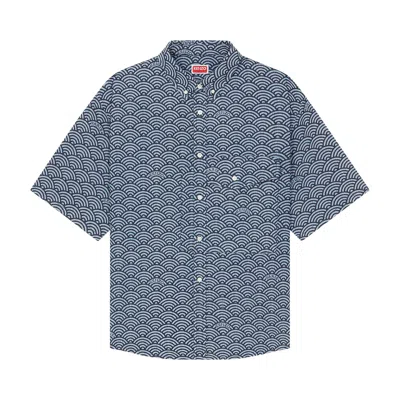 Pre-owned Kenzo Seigaiha Short-sleeve Shirt 'rinse Blue Denim' | Men's Size S