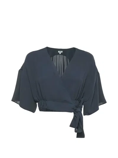 Pre-owned Kenzo Self-tie Cropped Blouse In Blue