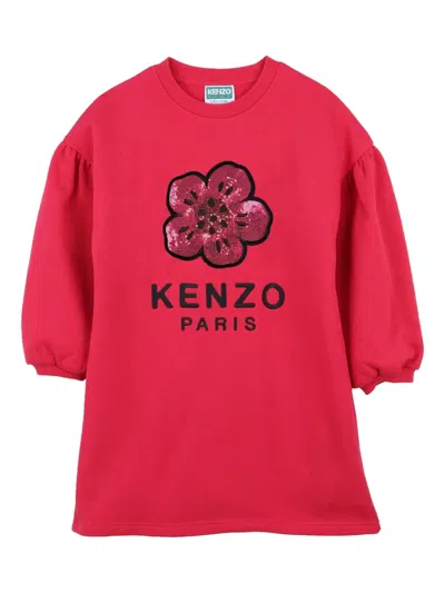 Kenzo Kids' Sequin-embellished Flower-motif Dress In Pink