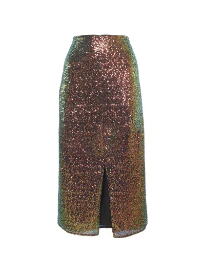 Pre-owned Kenzo Sequin Pencil Skirt In Brown