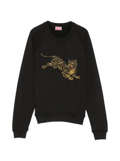 Kenzo Sequin-embellished Tiger-motif Sweatshirt In Black