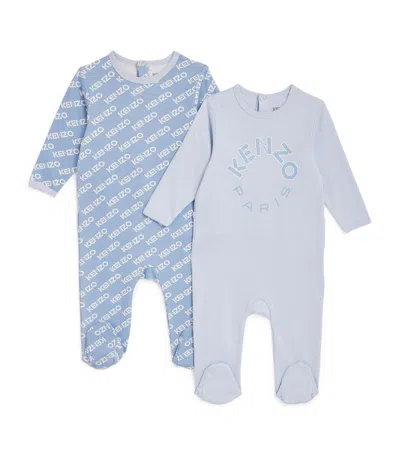 Kenzo Set Of 2 Logo All-in-ones (3-18 Months) In Blue