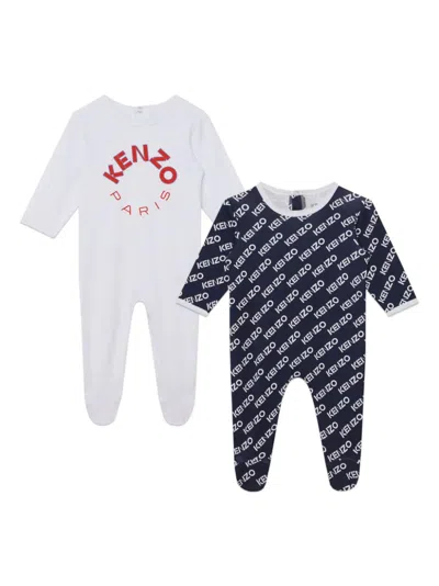 Kenzo Babies' Logo-print Cotton Pajama Set In Blue
