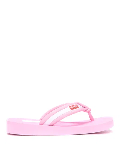 Kenzo Logo-patch Striped Flip Flops In Rose