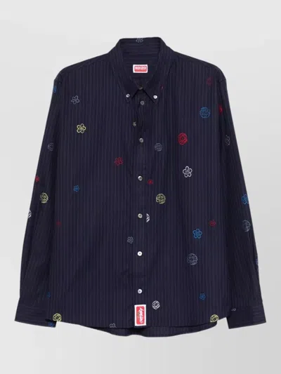 Kenzo Shirt Futura 2000 Embroidery Floral Pattern In Blue