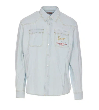 Kenzo Shirt Ls In Bleached Blue Denim
