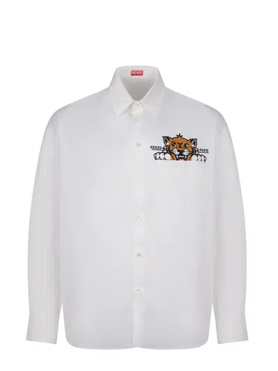 Kenzo "happy Tiger" Casual Shirt In White