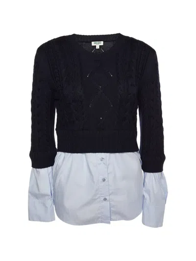 Pre-owned Kenzo Shirt-insert Knit Sweater In Blue