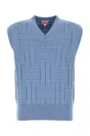 Kenzo Cotton Vest With Ribbed Hem And Textured Pattern In Blue