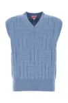 Kenzo Cotton Vest With Ribbed Hem And Textured Pattern In Blue