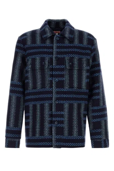 Kenzo Weave Shirt Jacket In Blue