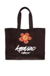 Kenzo Logo Cotton Tote Bag In Brown