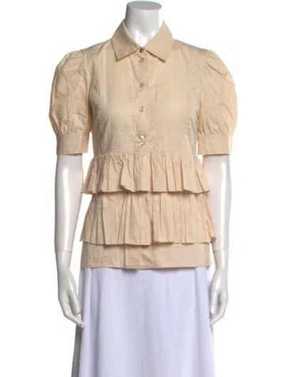 Pre-owned Kenzo Short Sleeve Button-up Top In Neutral
