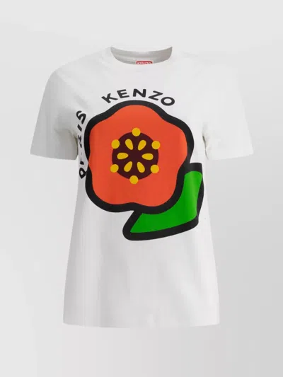 Kenzo Short Sleeve Crew Neck Graphic Print Tops In White