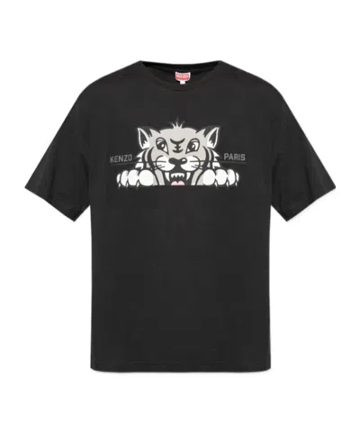 KENZO KENZO HAPPY TIGER PRINTED CREWNECK T-SHIRT