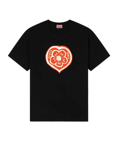 Kenzo Boke Heart Loose Fit Cotton T Shirt In Black