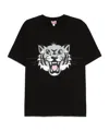 Kenzo Black T-shirt With Happy Tiger Print On The Front In Black